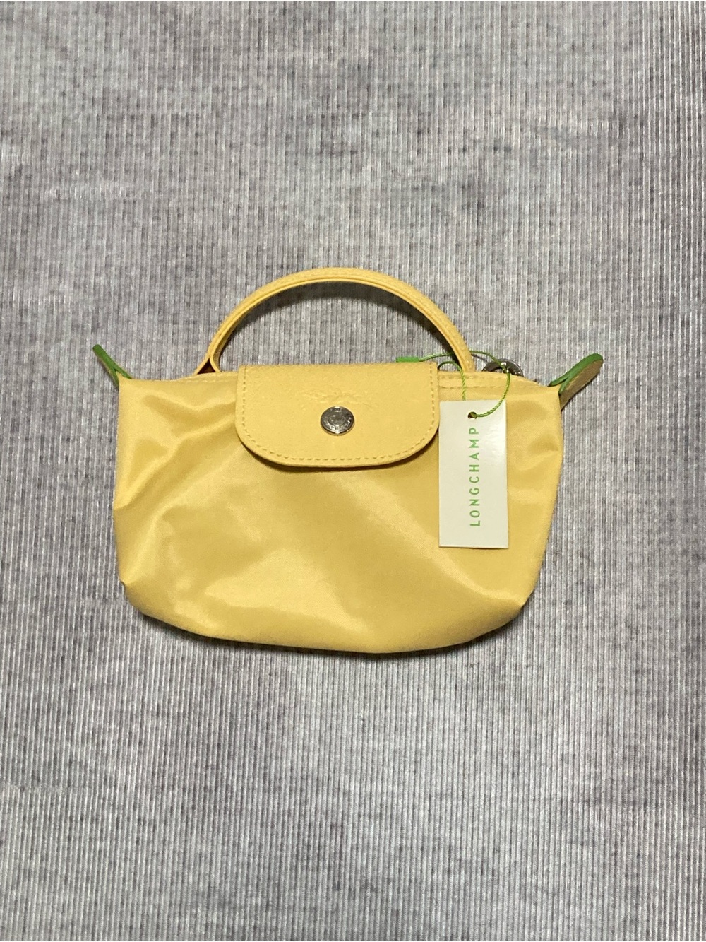 Longchamp Small Top-Handle Nylon Mini Bag in Lemon Yellow with Green Accents